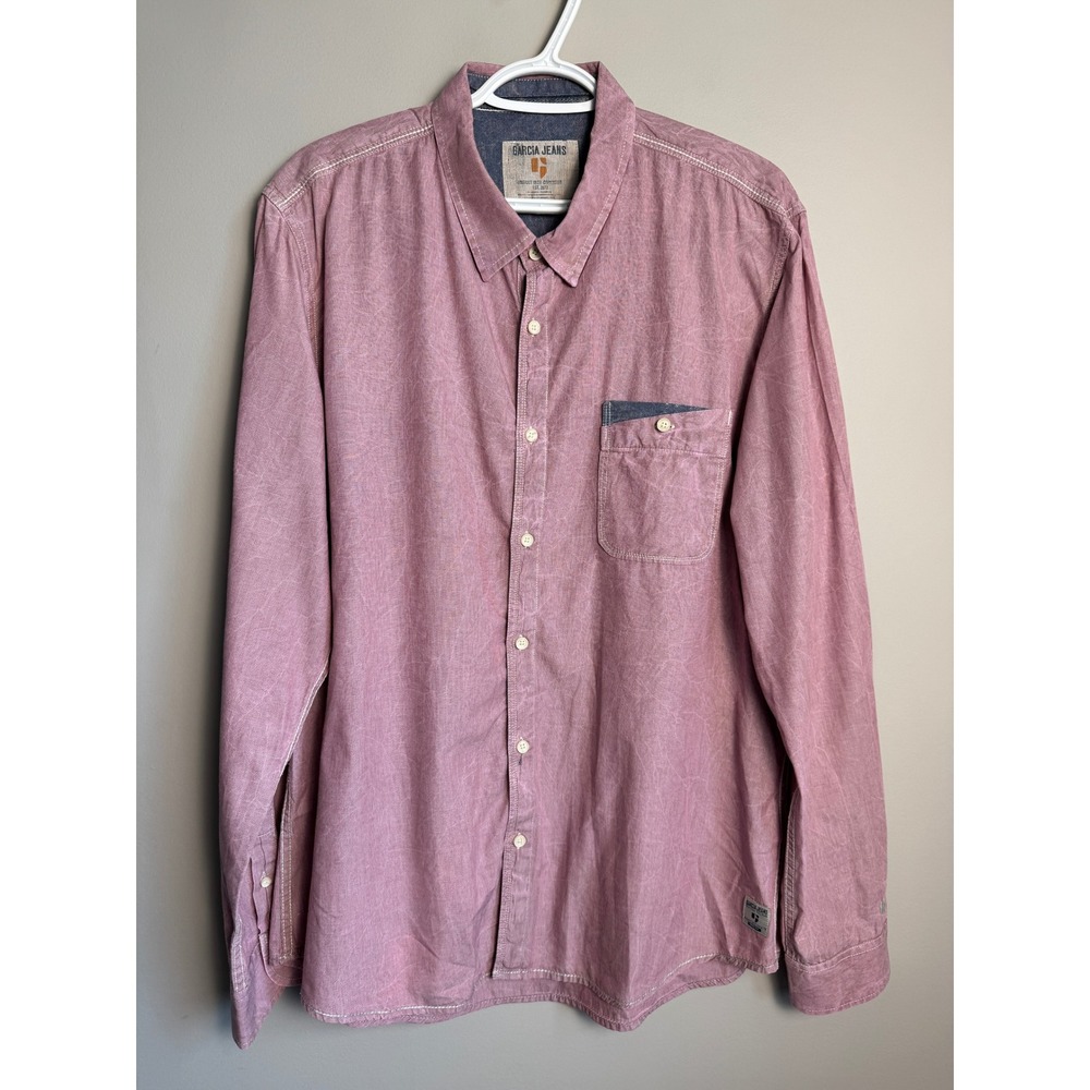 Garcia Jeans Mens Button Down Shirt‎ Pink Long Sleeve Casual Workwear XXL Boho